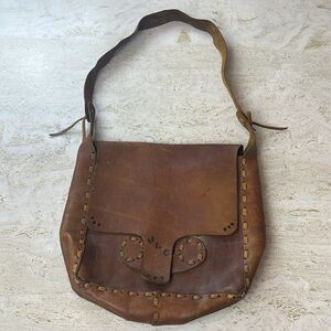 Vintage Leather tooled handbag satchel shoulder bag with JLC initials